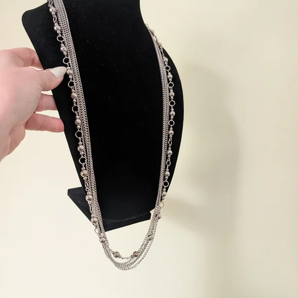 Long Silvertone Multi-Strand Beaded Necklace - Women's Jewelry - Picture 4 of 12